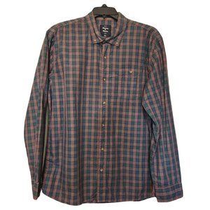 Artistry in Motion Mens Button Up Shirt XL Mauve and Green Plaid Cotton Slim Fit